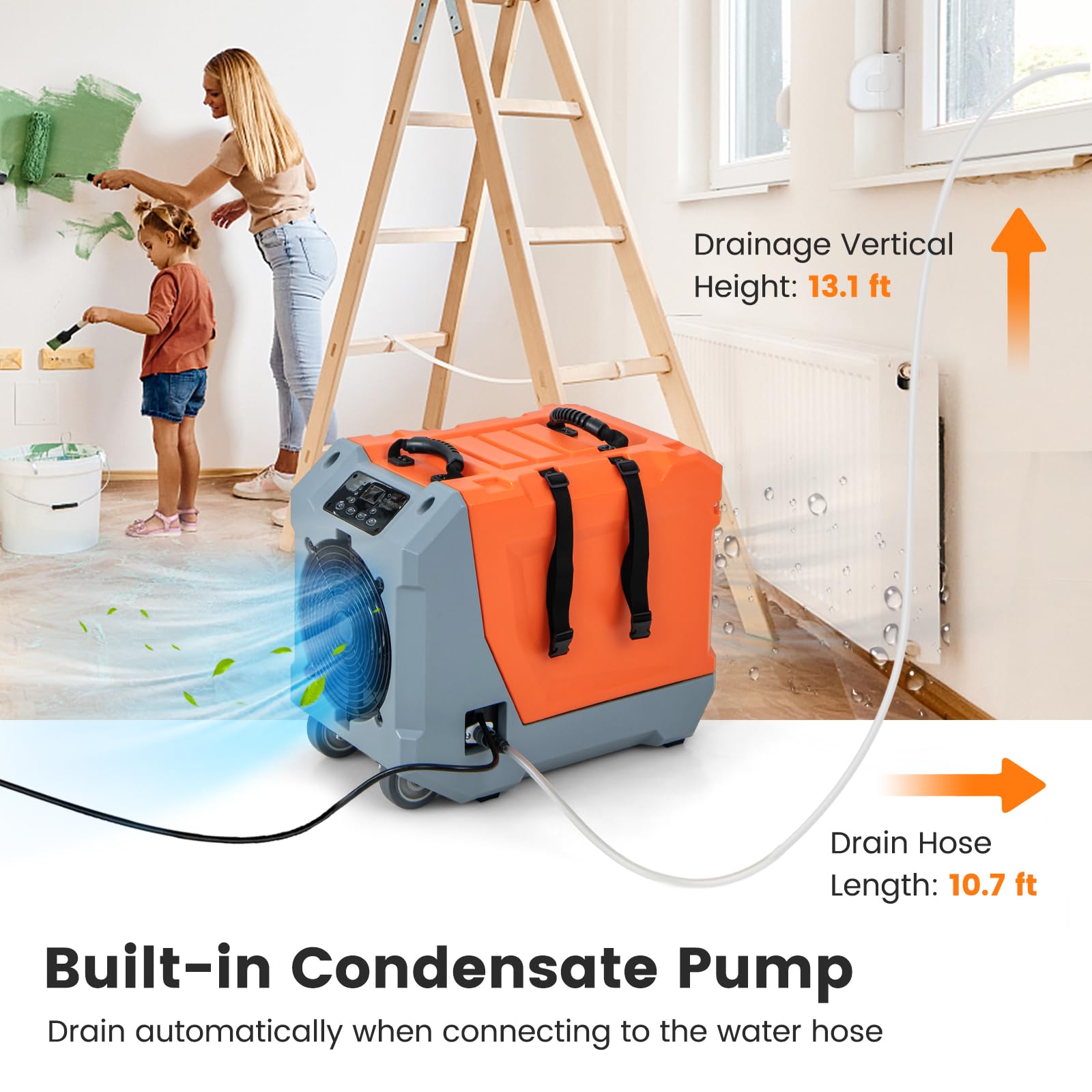 Costway 180 Ppd Commercial Dehumidifier, With Pump & Drain Hose, Industrial Dehumidifier With Auto Defrost, 2 Wheels & Collapsib